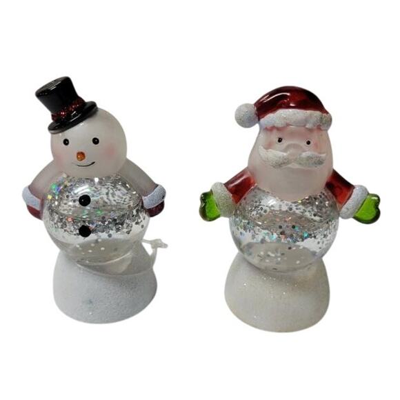 LED Lighted Color Changing Snowman & Santa Claus Christmas Snow Globe Glittering - Picture 1 of 6